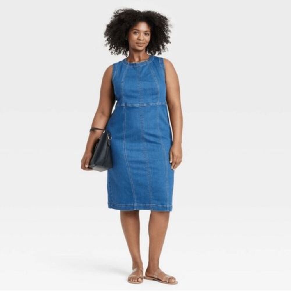 Ava & Viv Women’s Midi Denim Jean Sleeveless Dress Plus Size 20 NEW